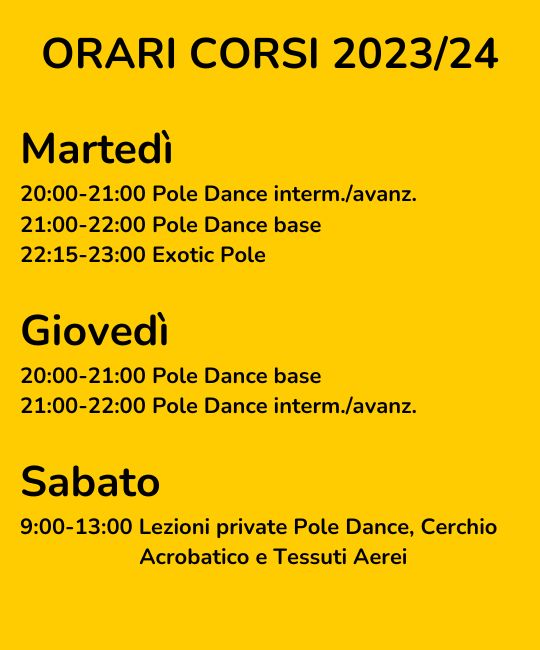 orario-corsi Padova Pole Dance 2023-2024